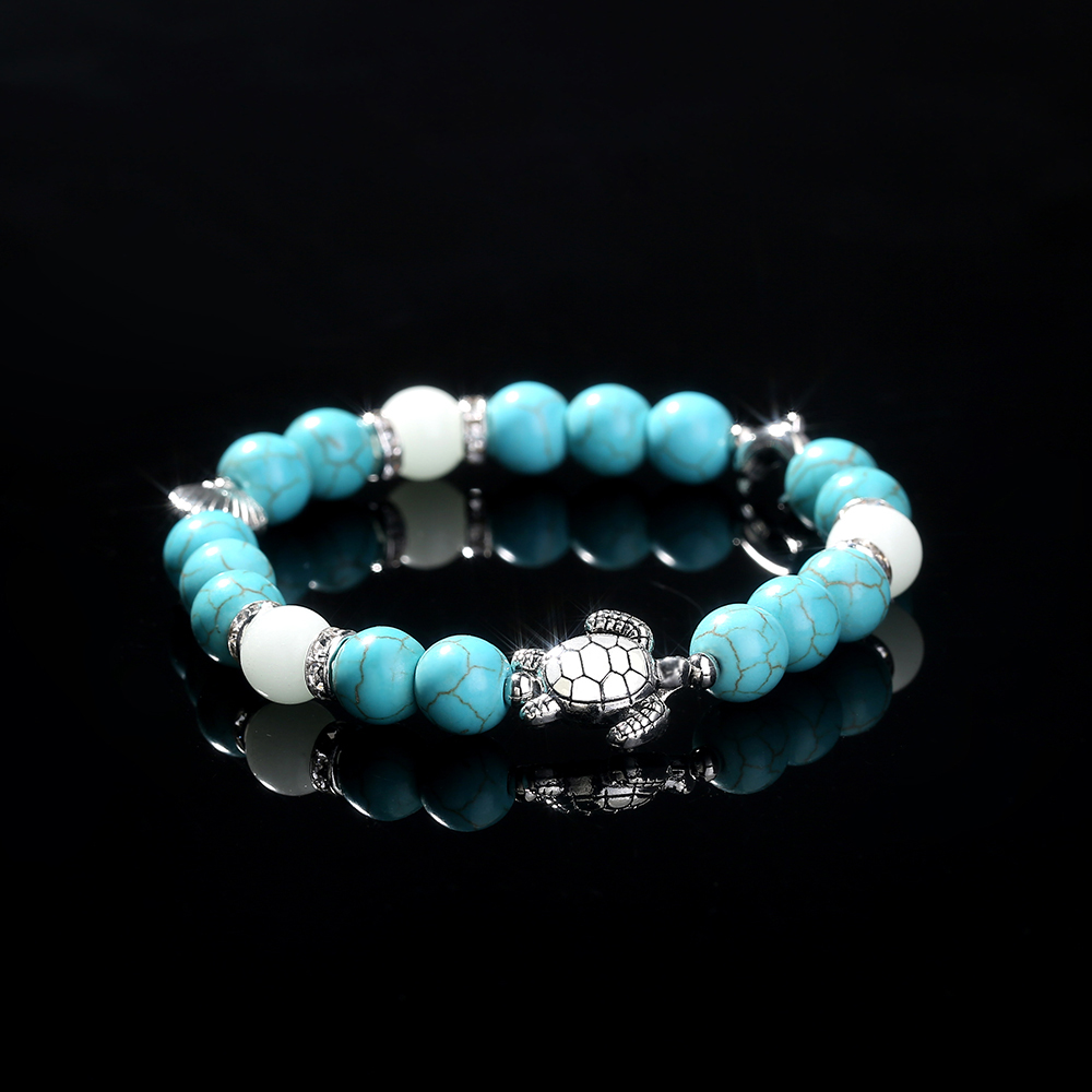 Fashion Turtle Scallop Fish Beaded Blue Turquoise Sky Blue Luminous Bracelet display picture 1