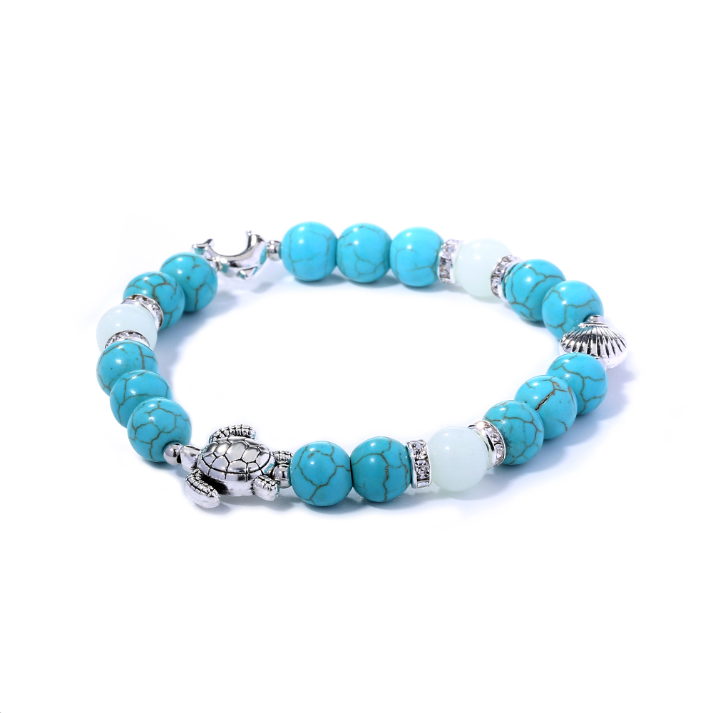 Fashion Turtle Scallop Fish Beaded Blue Turquoise Sky Blue Luminous Bracelet display picture 2