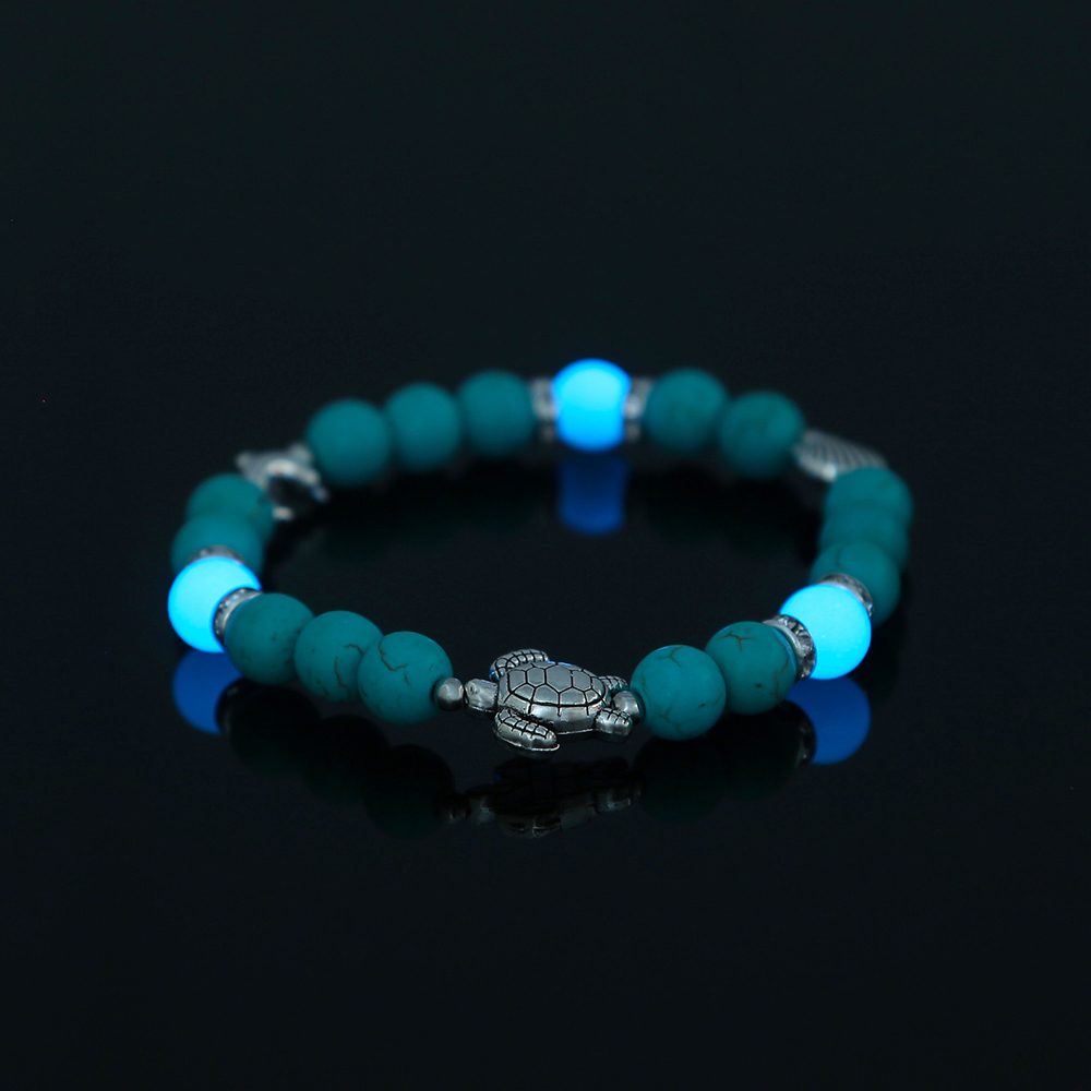 Fashion Turtle Scallop Fish Beaded Blue Turquoise Sky Blue Luminous Bracelet display picture 4