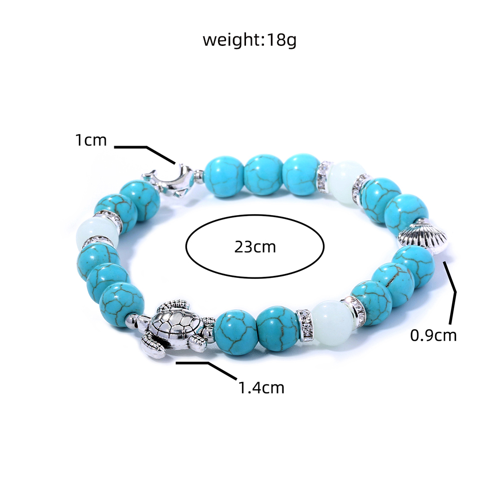Fashion Turtle Scallop Fish Beaded Blue Turquoise Sky Blue Luminous Bracelet display picture 6