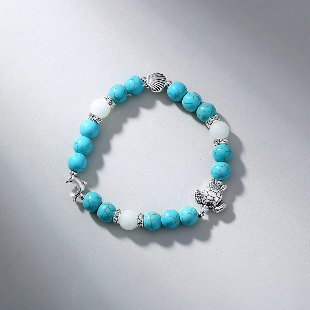 Fashion Turtle Scallop Fish Beaded Blue Turquoise Sky Blue Luminous Bracelet display picture 7