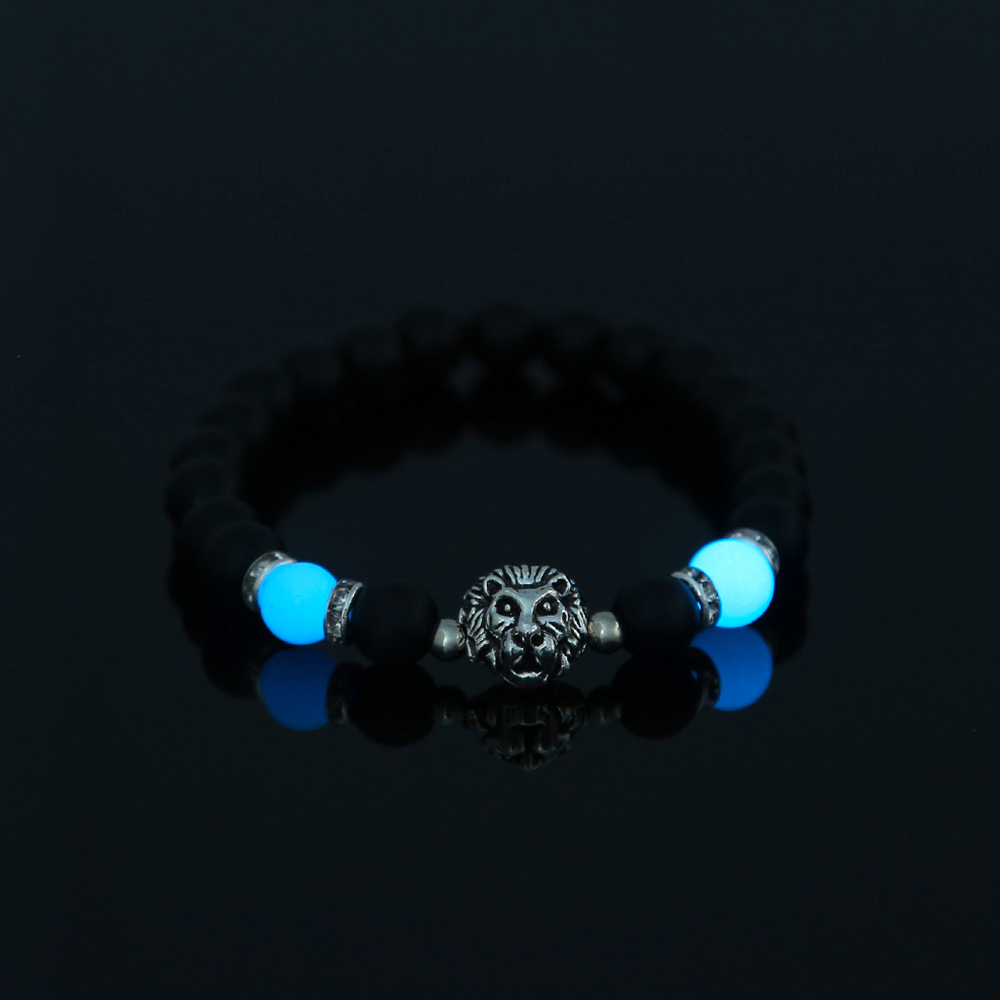 Simple Lion Beaded Black Matte Glass Beads Sky Blue Luminous Beads Bracelet display picture 1