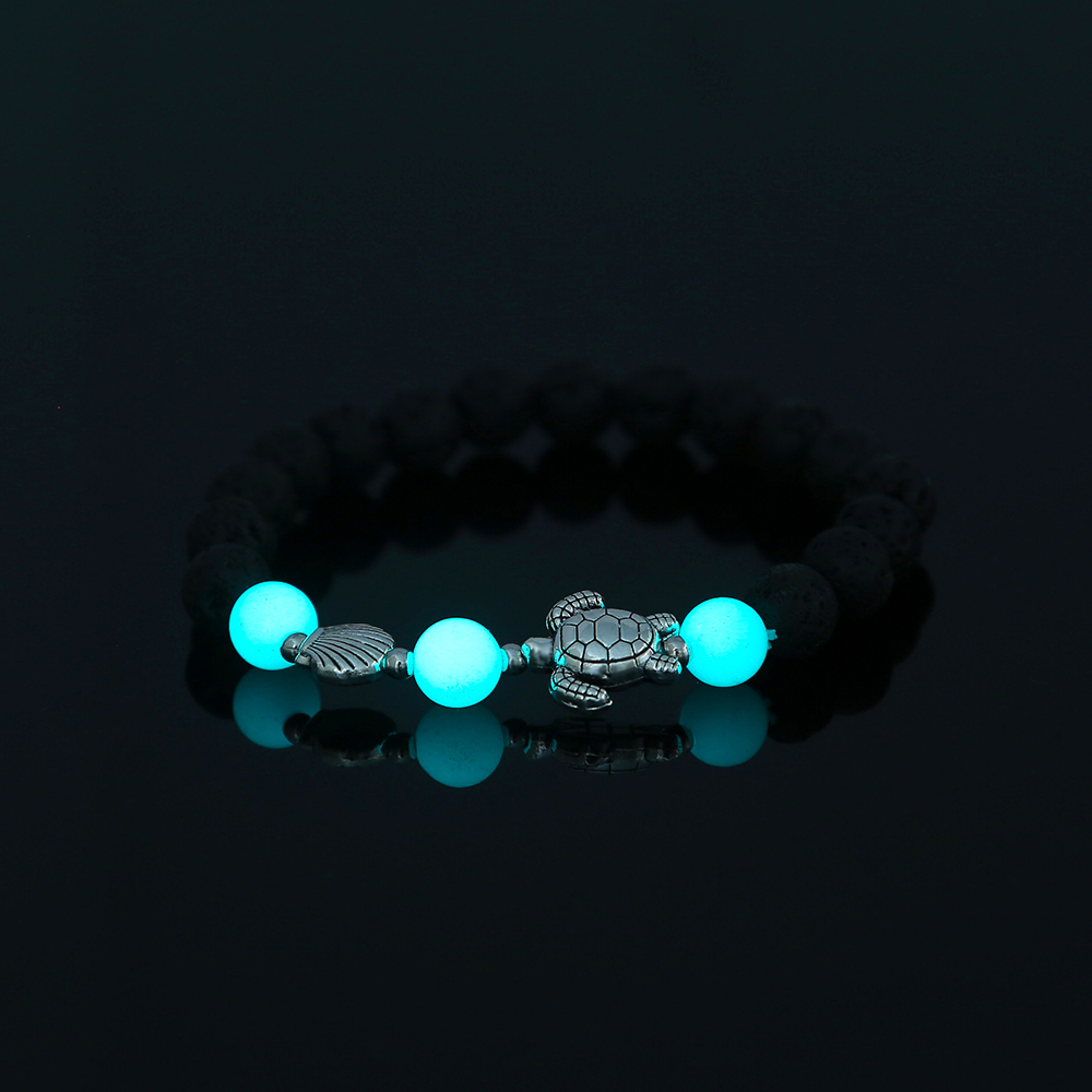New Simple Turtle Scallop Beaded Black Volcanic Stone Blue Green Luminous Bracelet display picture 1