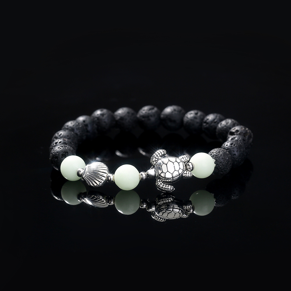 New Simple Turtle Scallop Beaded Black Volcanic Stone Blue Green Luminous Bracelet display picture 2