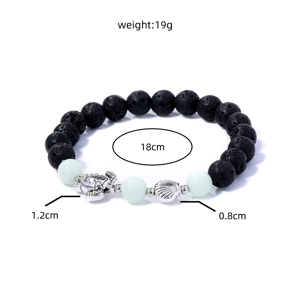 New Simple Turtle Scallop Beaded Black Volcanic Stone Blue Green Luminous Bracelet display picture 3