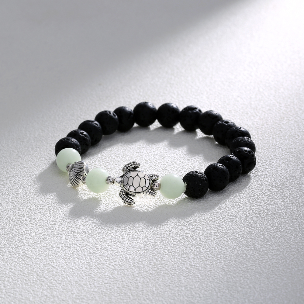 New Simple Turtle Scallop Beaded Black Volcanic Stone Blue Green Luminous Bracelet display picture 5