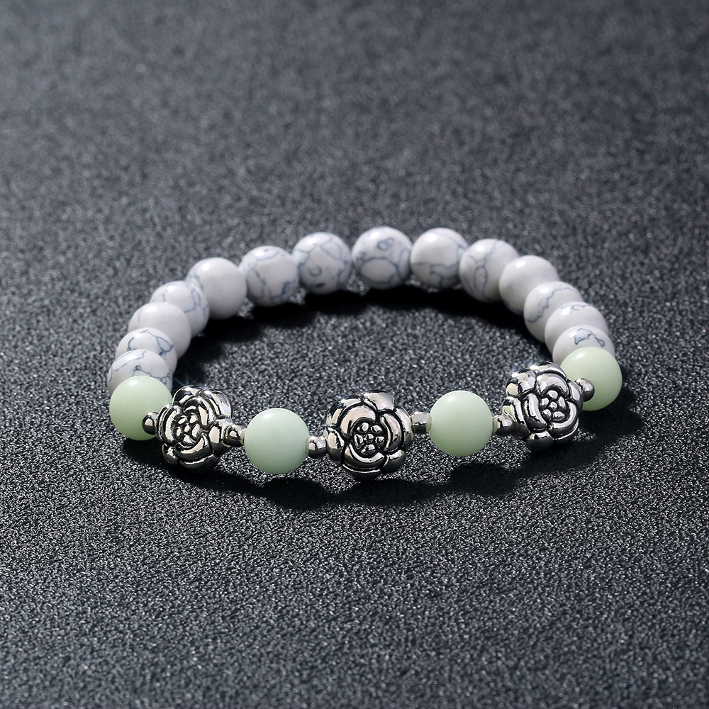 Fashion Jewelry Rose Flower White Turquoise Blue Green Luminous Bead Bracelet display picture 1