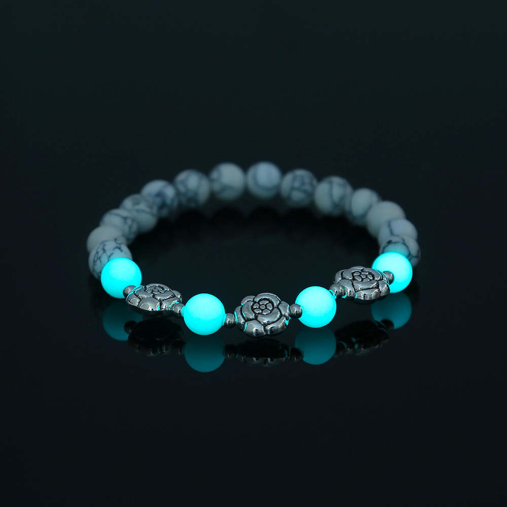 Fashion Jewelry Rose Flower White Turquoise Blue Green Luminous Bead Bracelet display picture 2