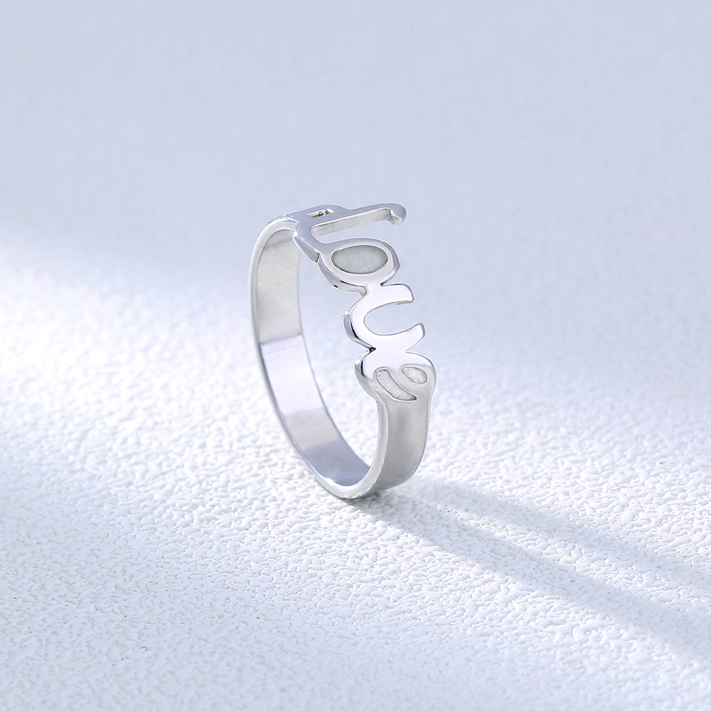 Classic Creative Sky Blue Luminous Love Letter Stainless Steel Ring display picture 5
