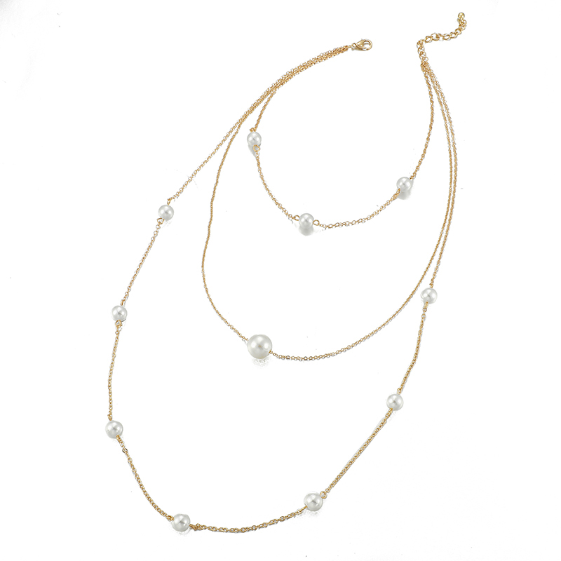 New Simple Chain Beaded Alloy Multilayer Pearl Long Necklace display picture 3