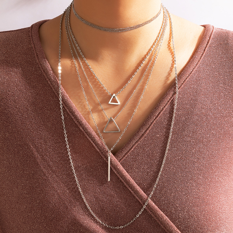 Retro Simple Geometric Hollow Triangle Multi-layer Alloy Necklace display picture 2