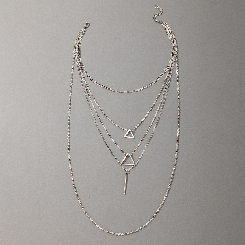 Retro Simple Geometric Hollow Triangle Multi-layer Alloy Necklace display picture 3