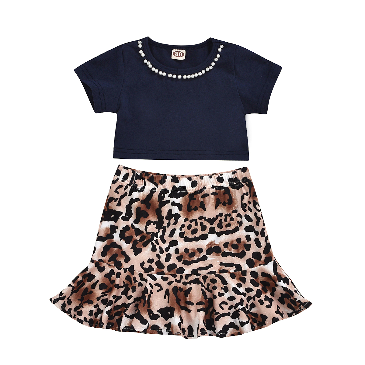 Children's Suit Summer Short-sleeved Leopard Skirt Set Two-piece display picture 5