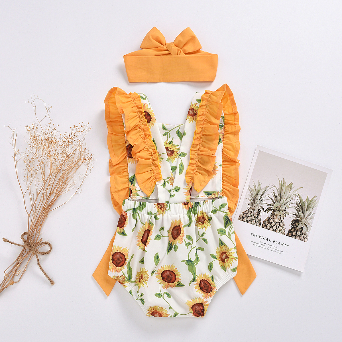 Summer Sleeveless Sunflower Print Girls' Bodysuit display picture 3