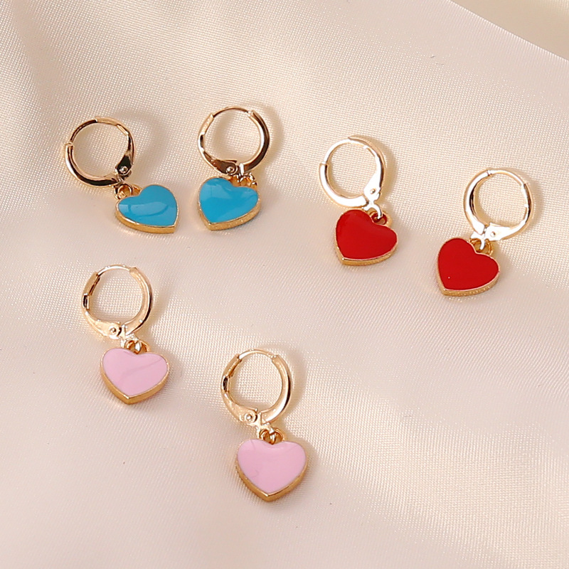 Fashion Multicolor Oil Drop Heart Women's Fashion Alloy Earrings display picture 3
