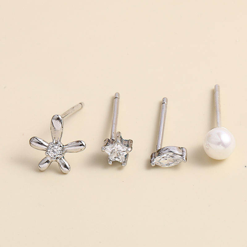 Simple Classic 925 Silver Pearl Zircon Stud Earrings display picture 2