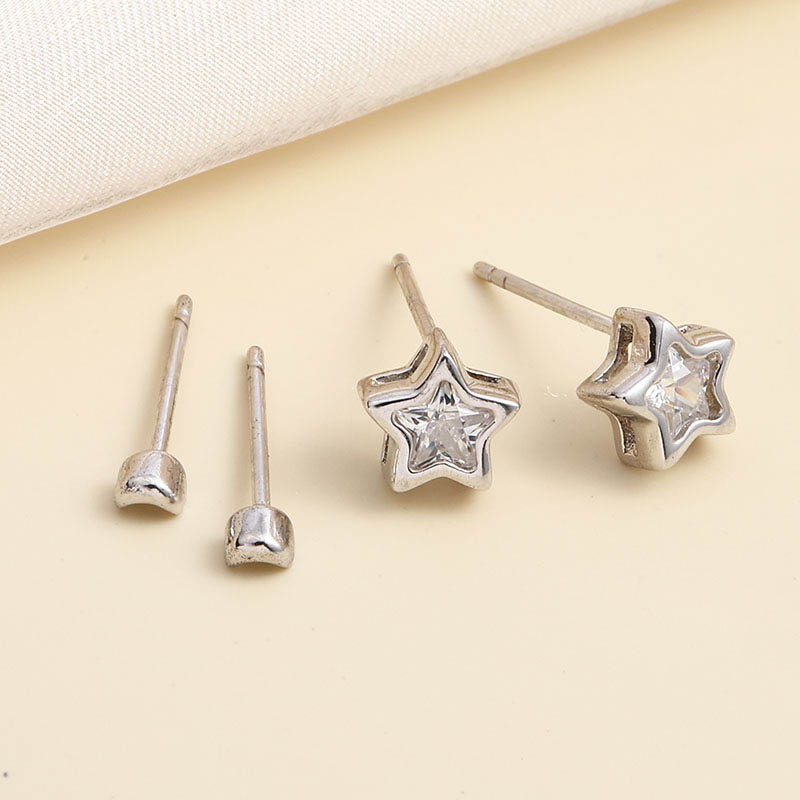 Light Luxury Small Moon Star Zircon 925 Silver Stud Earrings display picture 3