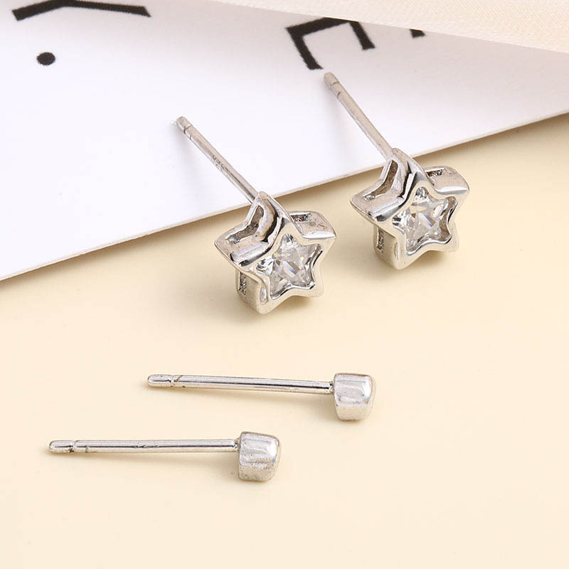 Light Luxury Small Moon Star Zircon 925 Silver Stud Earrings display picture 4