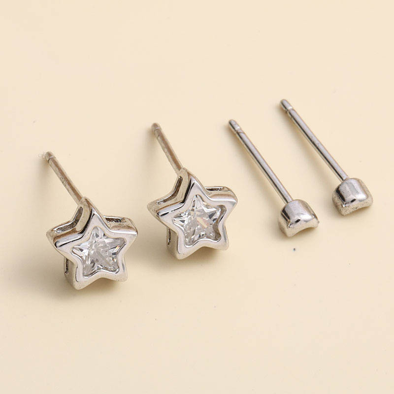 Light Luxury Small Moon Star Zircon 925 Silver Stud Earrings display picture 5