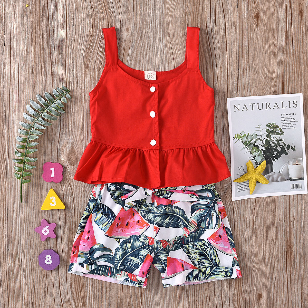 Summer New Girls' Ruffled Sling Top Watermelon Printed Shorts Two-piece Set display picture 1