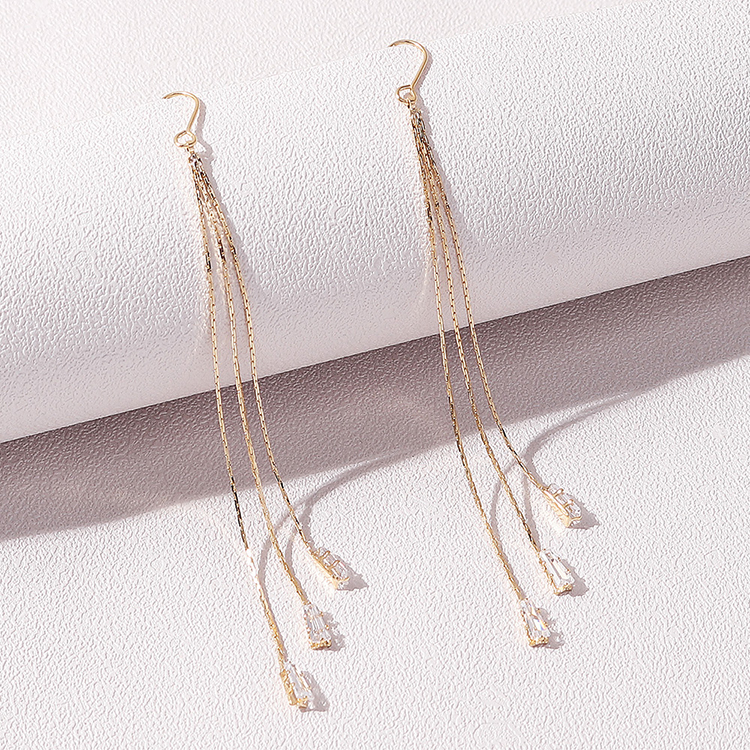 New Long Chain Tassel Zircon Copper Gold-plated Earrings display picture 1