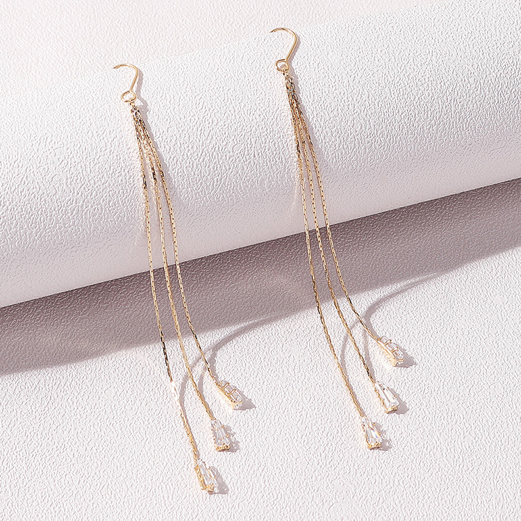 New Long Tassel Lightning Copper Gold-plated Inlaid Zircon Earrings display picture 1