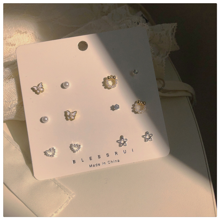 New Star Heart Bow Pearl Stud Earrings Set display picture 8