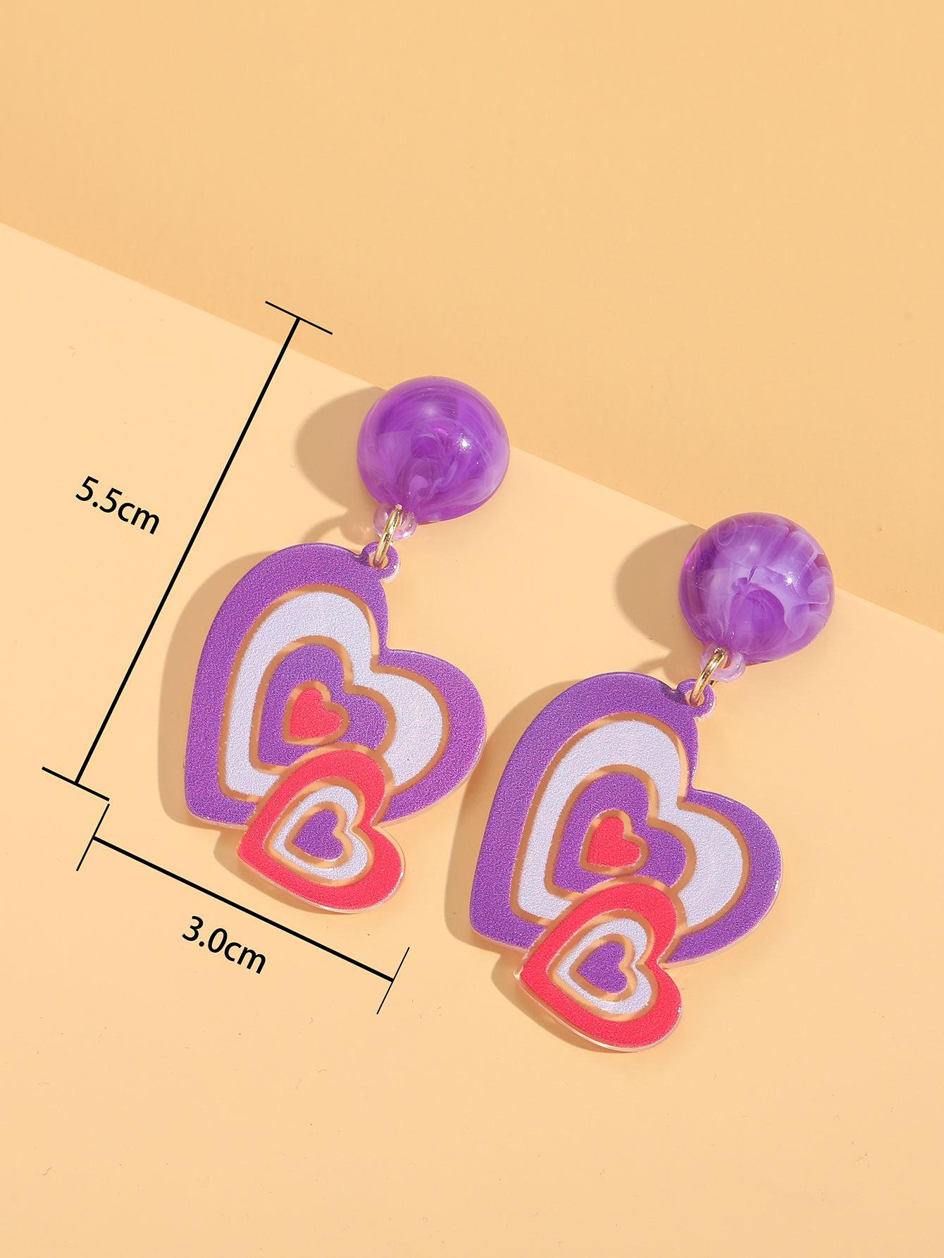 Mode Herzförmige Farblich Passende Ohrringe display picture 5