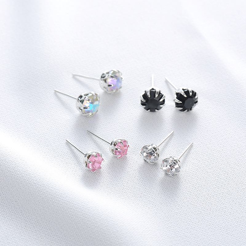 Crystal Flower Round Rhinestone Stud Earrings 12 Pairs Set display picture 2