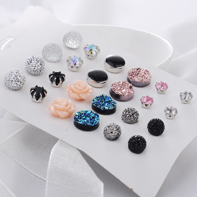 Ensemble De Boucles D'oreilles En Cristal Fleur Ronde Strass 12 Paires display picture 5