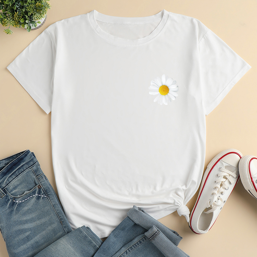 Small Chrysanthemum Print Loose Casual T-shirt display picture 2