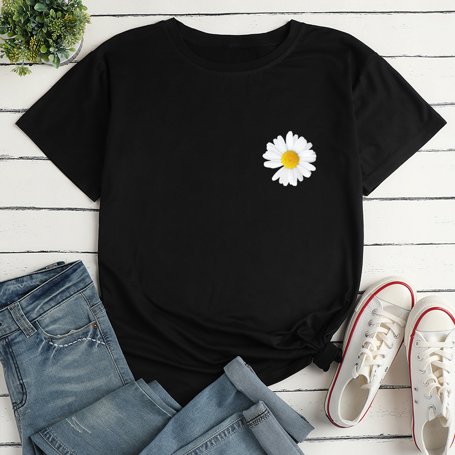 Camiseta Informal Holgada Con Estampado De Crisantemos Pequeños display picture 3