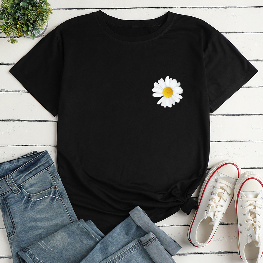 Small Chrysanthemum Print Loose Casual T-shirt display picture 3