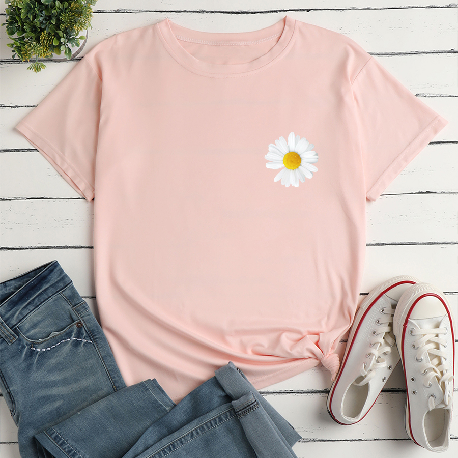 Small Chrysanthemum Print Loose Casual T-shirt display picture 7