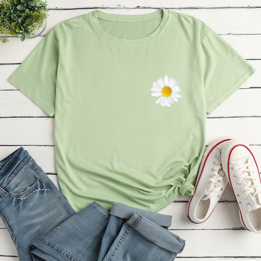 Small Chrysanthemum Print Loose Casual T-shirt display picture 9