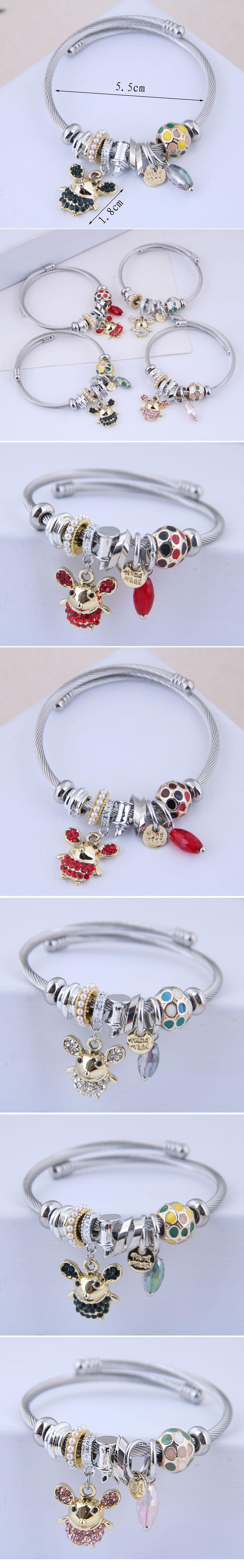 Europe And The United States Fashion Metal Wild Pan Dl Flash Diamond Elf Mouse Pendant Multi-element Accessories Personalized Bracelet display picture 1