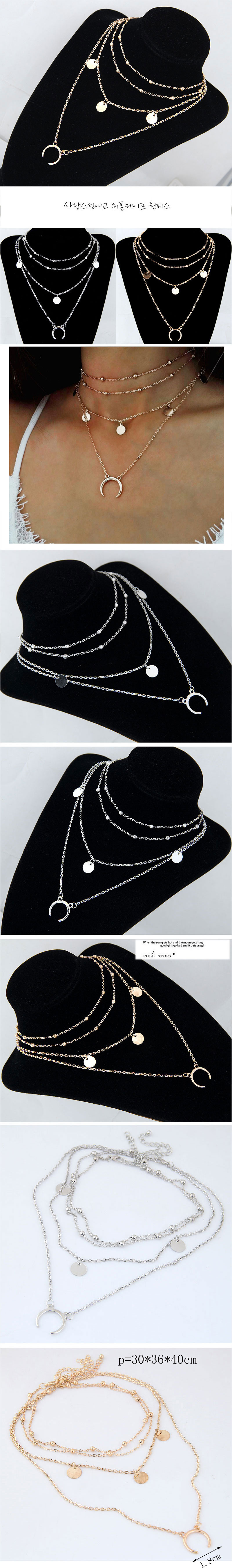 Fashion Metal Wild Moon Pendant Multi-layer Bead Clavicle Personality Necklace display picture 1