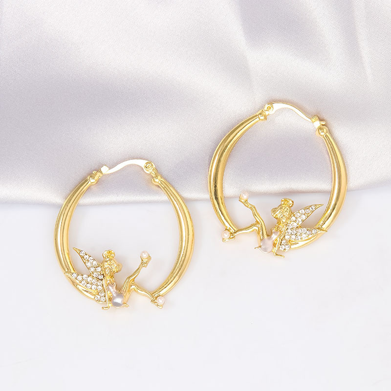 New Cross-border Jewelry Flower Fairy Gold Diamond Earrings Female European And American Fashion Elf Lady Earrings display picture 1