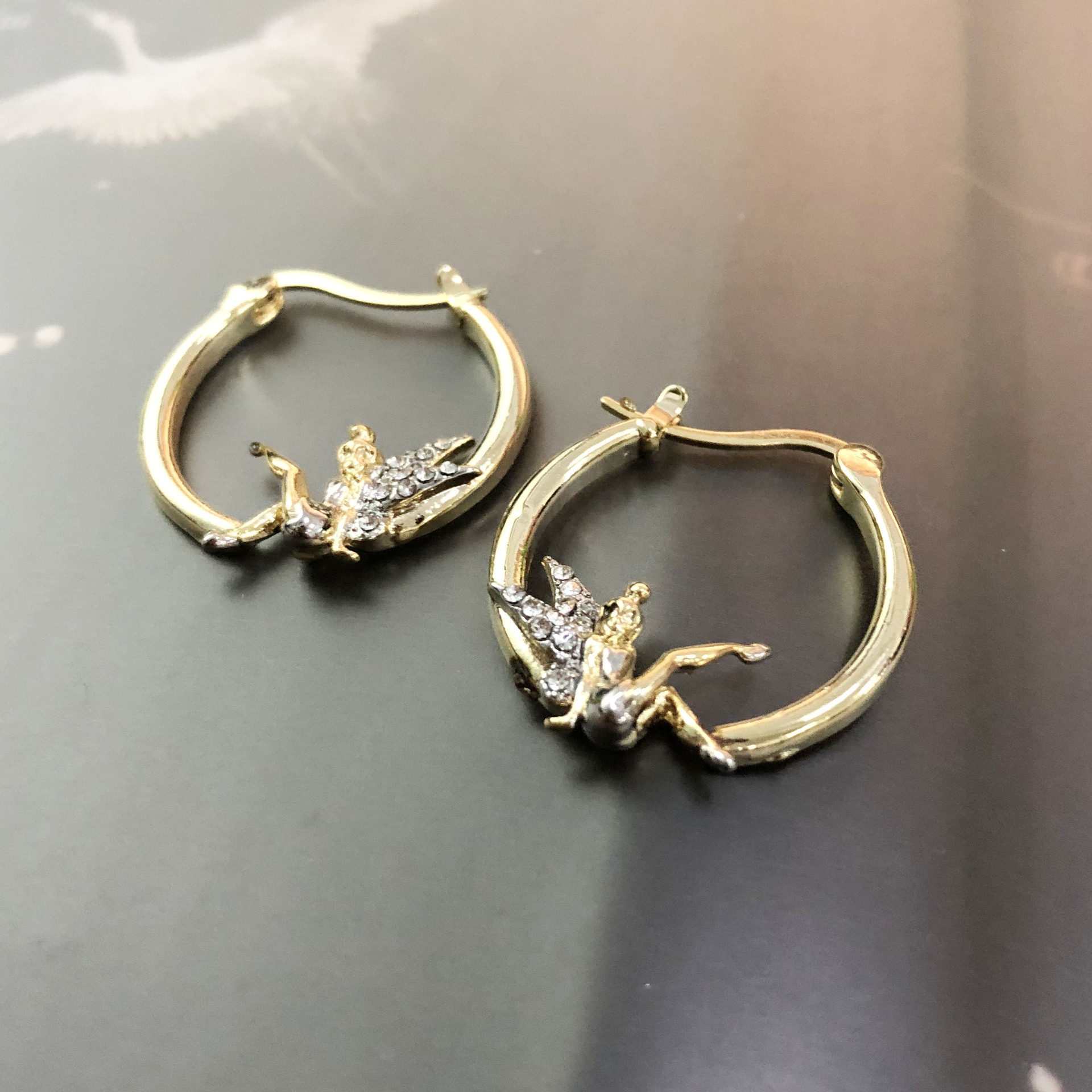 New Cross-border Jewelry Flower Fairy Gold Diamond Earrings Female European And American Fashion Elf Lady Earrings display picture 5