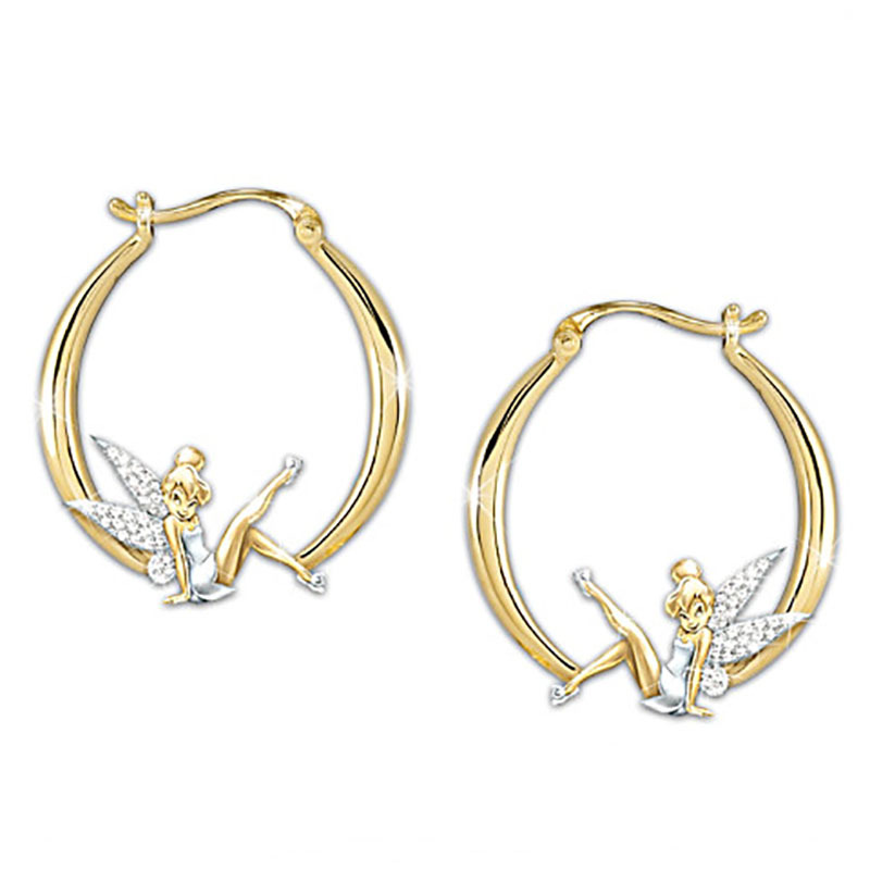 New Cross-border Jewelry Flower Fairy Gold Diamond Earrings Female European And American Fashion Elf Lady Earrings display picture 6