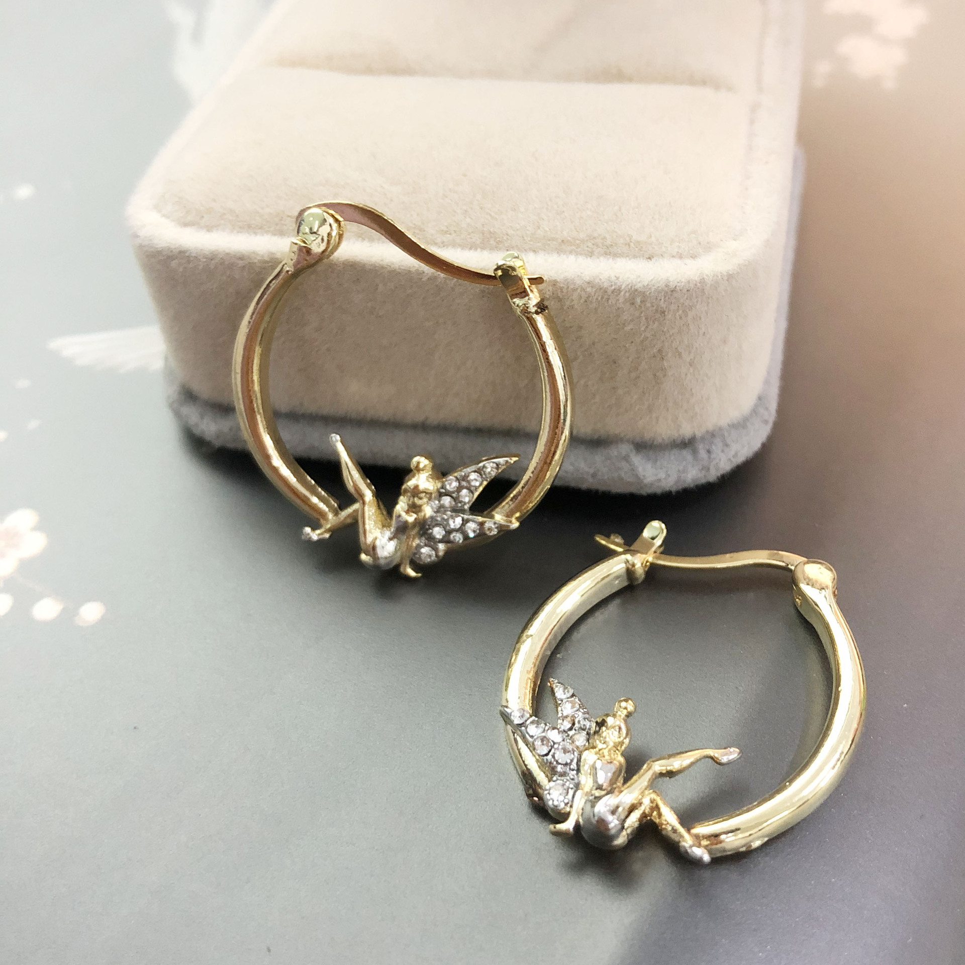 New Cross-border Jewelry Flower Fairy Gold Diamond Earrings Female European And American Fashion Elf Lady Earrings display picture 7