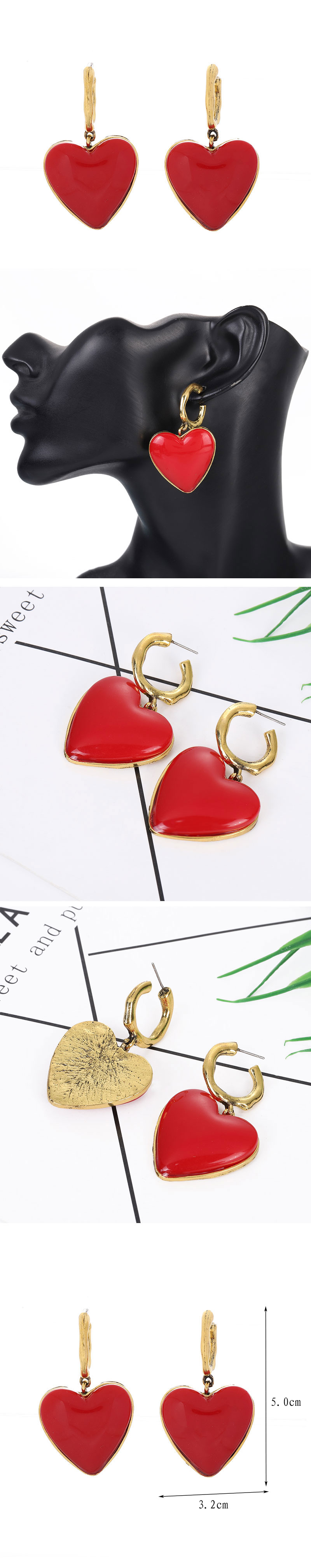 European And American Fashion Metal Red Peach Heart Temperament Earrings display picture 1