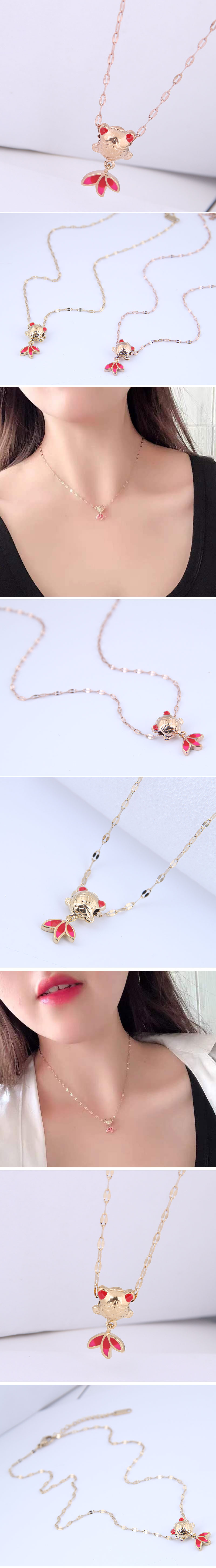 High Quality: European And American Fashion Exquisite Titanium Steel Rose Gold Sweet Ol Rich Fish Female Personality Necklace display picture 1