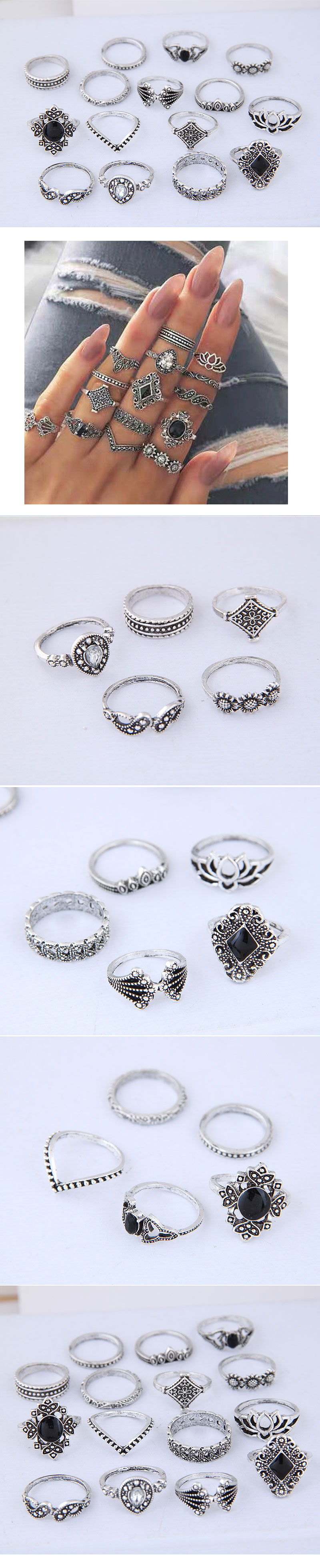 Metal Retro Simple Multi-piece Combination Female Ring display picture 1