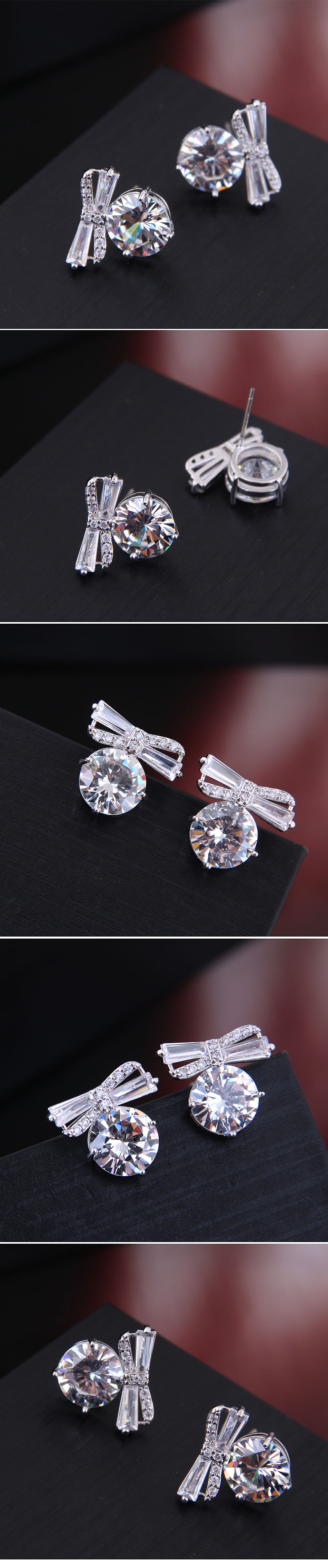 Fashion Sweet Ol Bow Inlaid Zircon Individual Earrings display picture 1