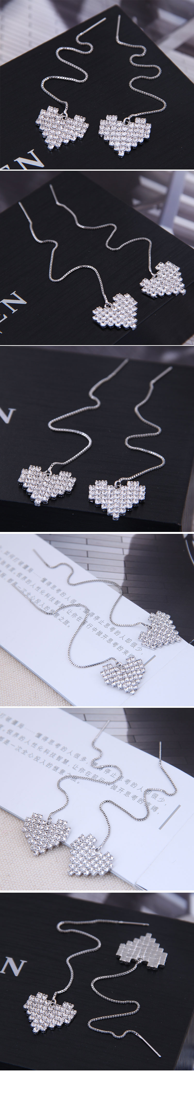 925 Silver Needle Korean Fashion Copper Diamond Love Heart Stud Earrings display picture 1