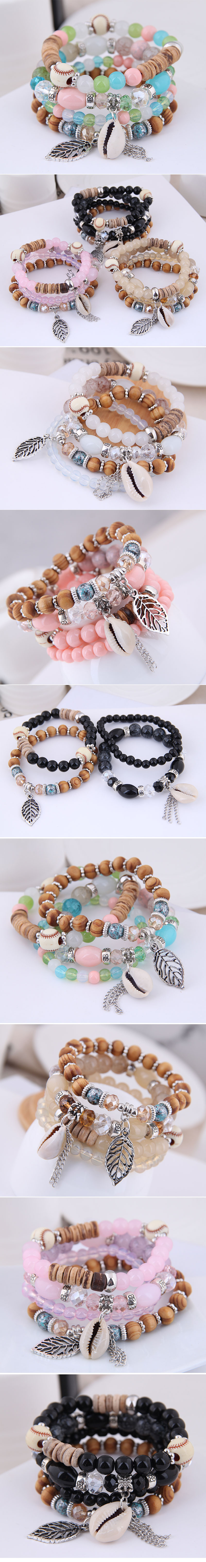 Simple Metal Leaf Conch Tassel Gorgeous Pearl Multi-layer Female Bracelet display picture 1