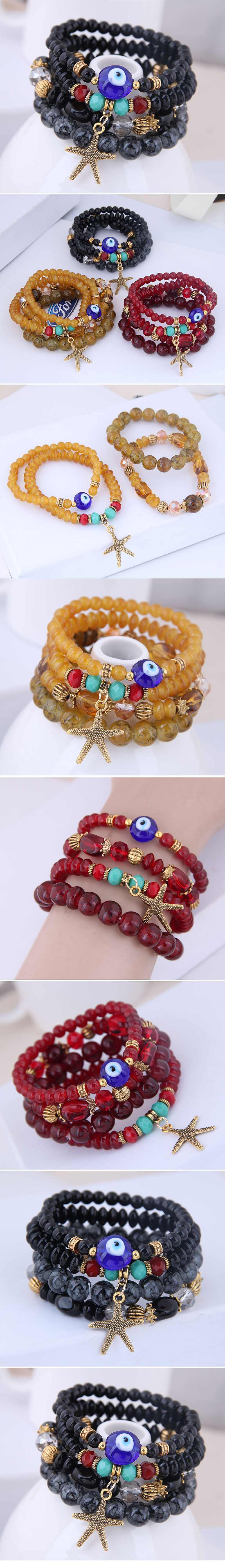 Bohemian Mix And Match Metal Starfish Devil's Eye Accessory Multi-layer Bracelet display picture 1
