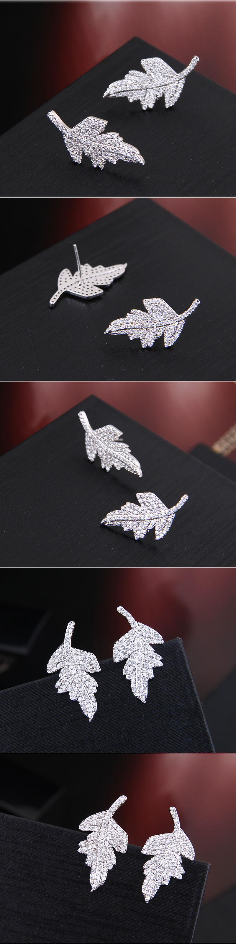 Fashion Female Earrings Copper Micro Inlaid Zircon Leaf Temperament Ladies Earrings display picture 1