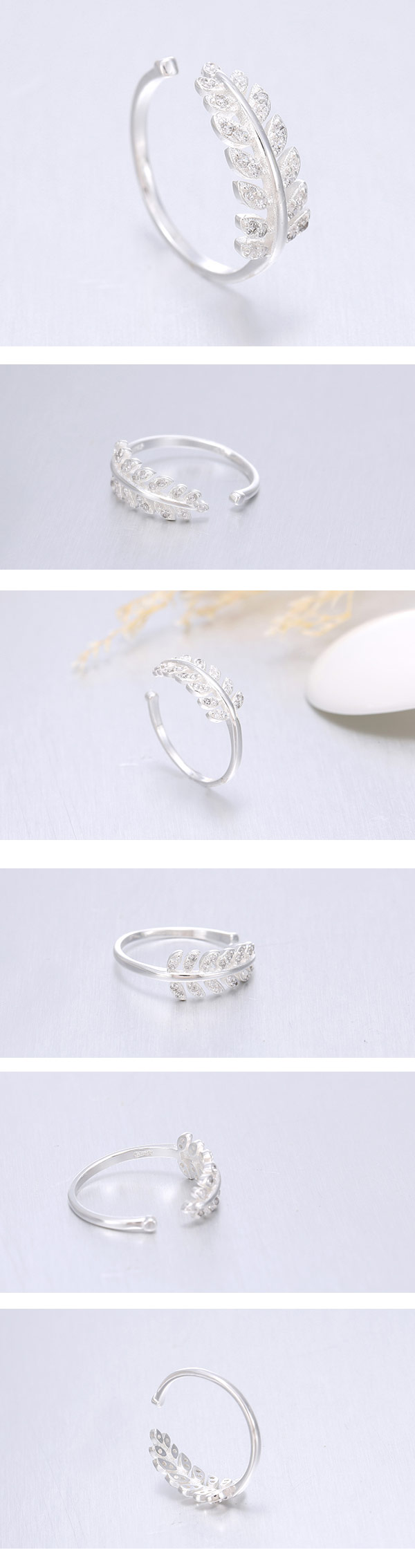 Fashion Sweet Ol Zircon Leaf Individuality Open Ring Nhsc184050 display picture 1
